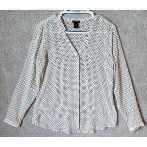 Ann Taylor Women's Long Sleeve V Neck Button Up Blouse Top Black/White Pattern S